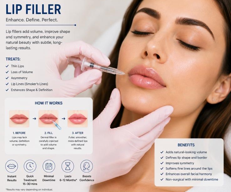 Lip filler treatment being carried out in a clinic